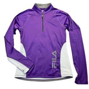 Fila Sport Womens Quarter Zip Pullover Activewear Top Purple White Small Snags